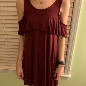 Dark red off the shoulder dress